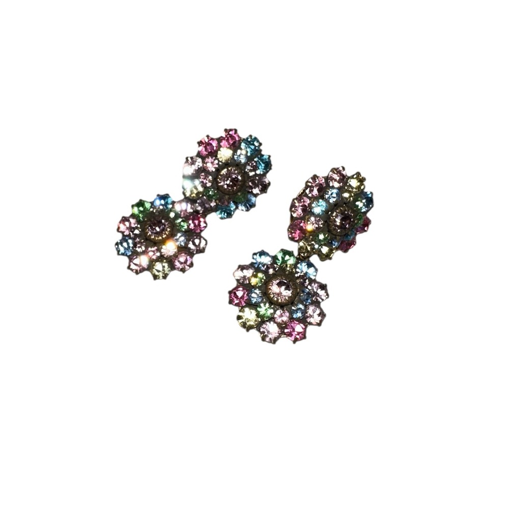 Vintage Rainbow Rhinestone Dangle Earrings